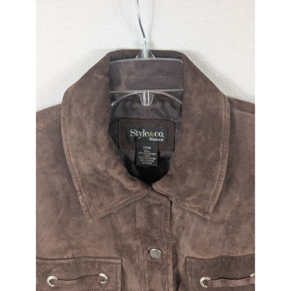 Style & Co Woman Suede Leather Coat Brown Women's Size 20W - Picture 6 of 15